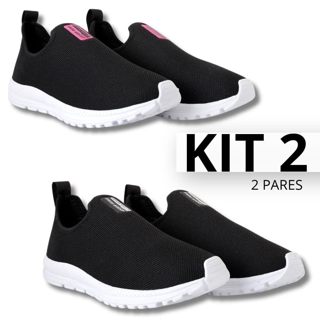 Kit 2 Tênis Meia Feminino Calce Fácil Botinha Ortopédico Esportivo Sneaker Slip On Casual confortável Academia