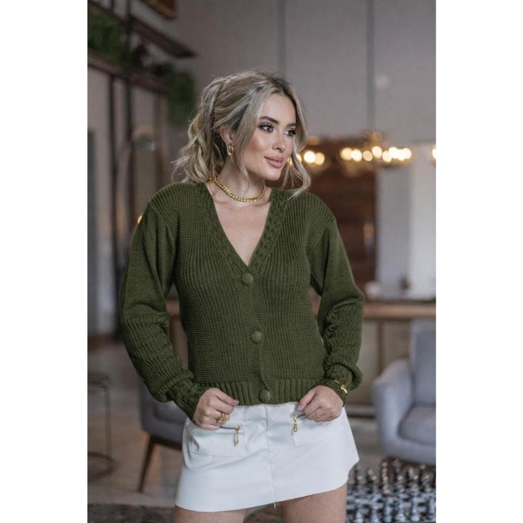 Casaco Tricô Feminino Inverno com Botões Encapado e Tranças Frio Casual Atemporal| Use&use Tricot