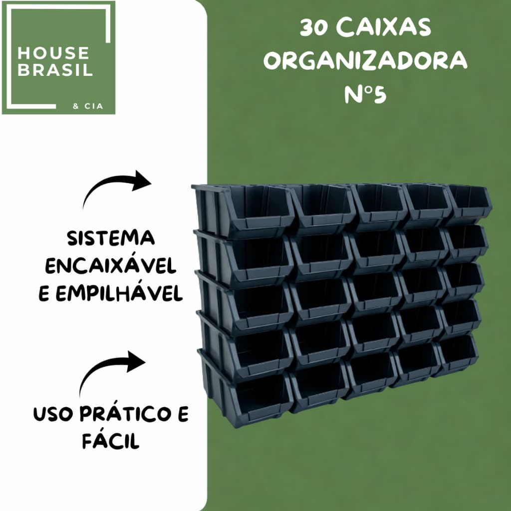 Kit 30 Caixa Bin N5 Organizadora Estoque Ferramentas Gaveteiro Parafusos Plásticas Empilhavel Encaixavel