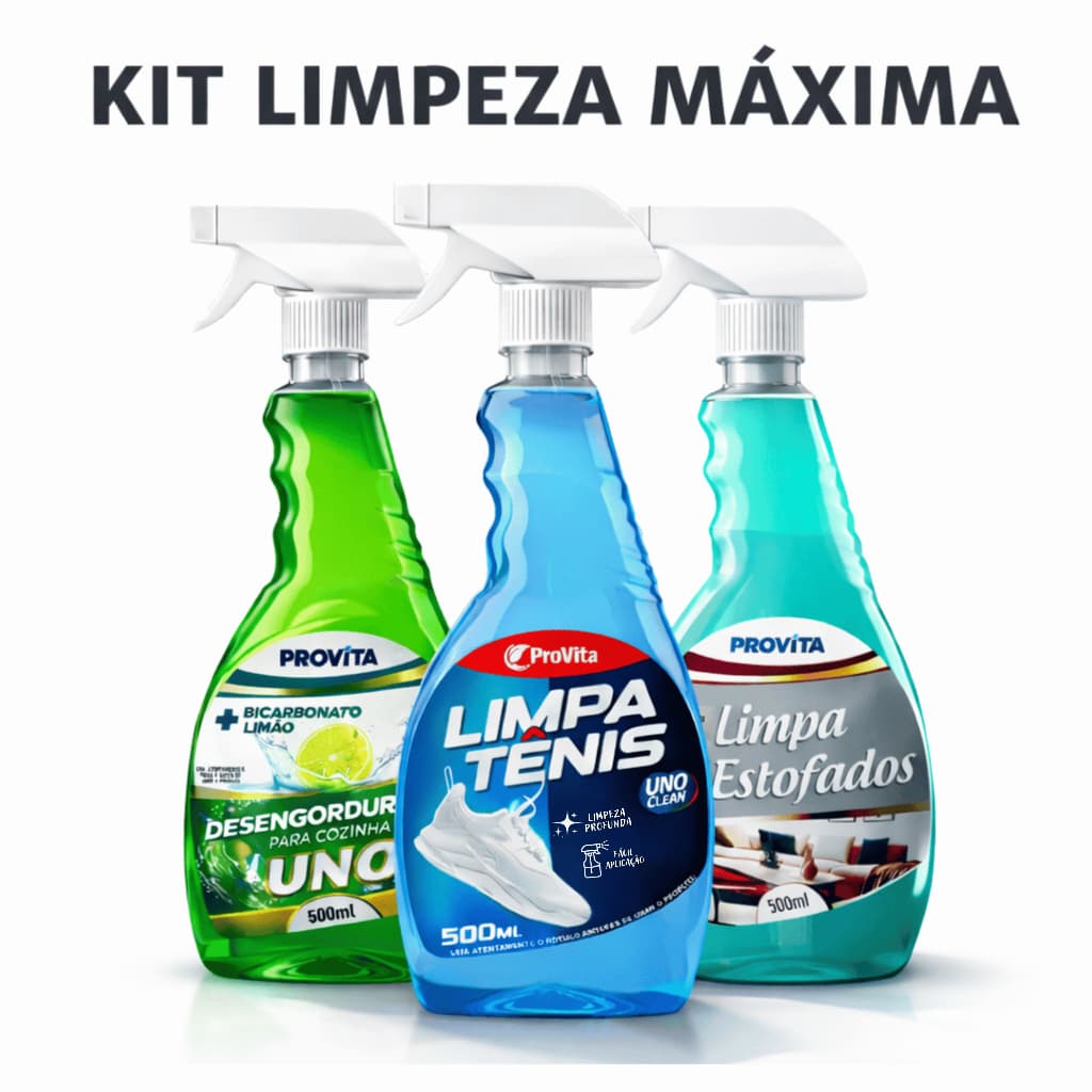Kit Limpeza Domestica Desengordurante Uno Cozinha - Limpa Tênis - Limpa Estofados Provita 500ml