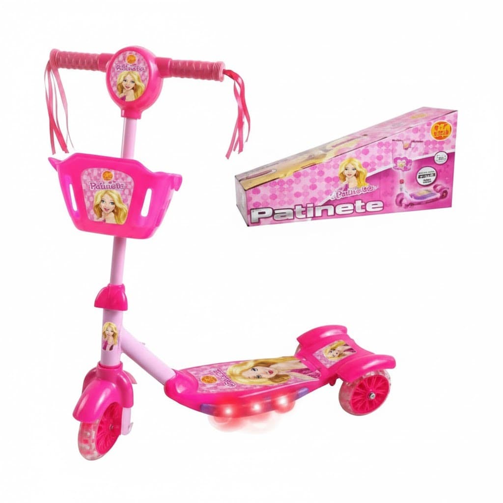 Patinete Infantil para Crianças Infantil Musical 3 Rodas Cesta E Luzes