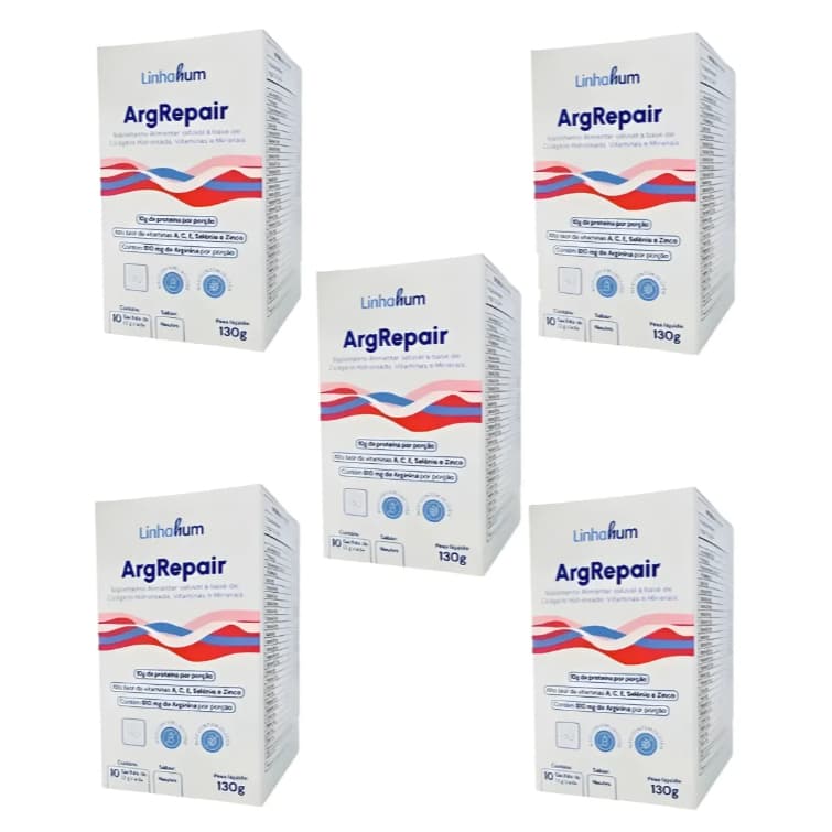 Kit 5 Suplemento Argrepair 13g Cicatrização Pré-op 10 Sachês