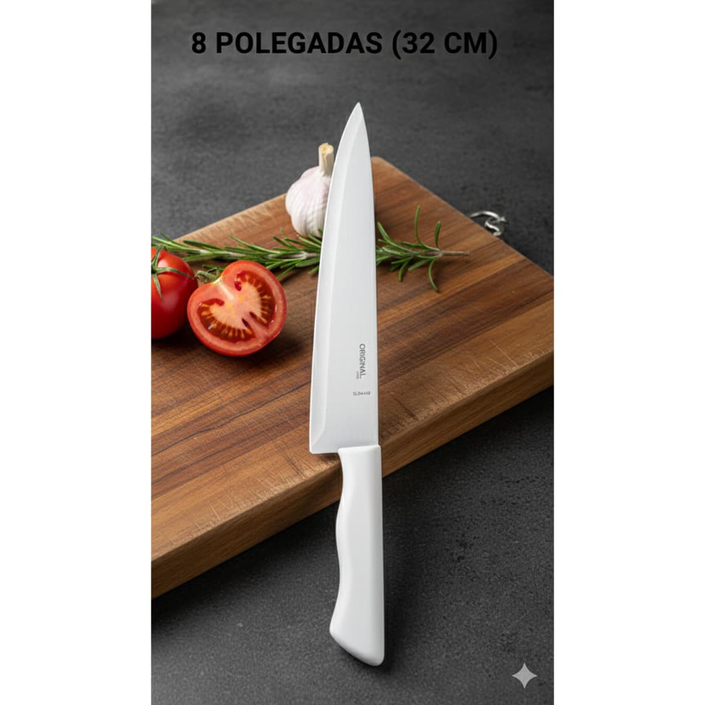 Faca Chef Profissional 8 Polegadas Inox Cozinha Churrasco Original Line 32cm Cabo Branco
