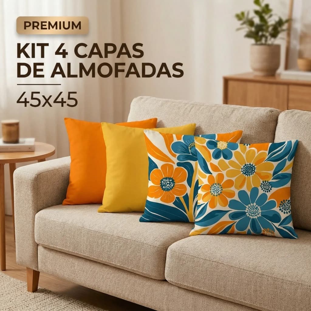 Kit com 4 Capas para Almofada Decorativas 45x45 Flores Marroquinas