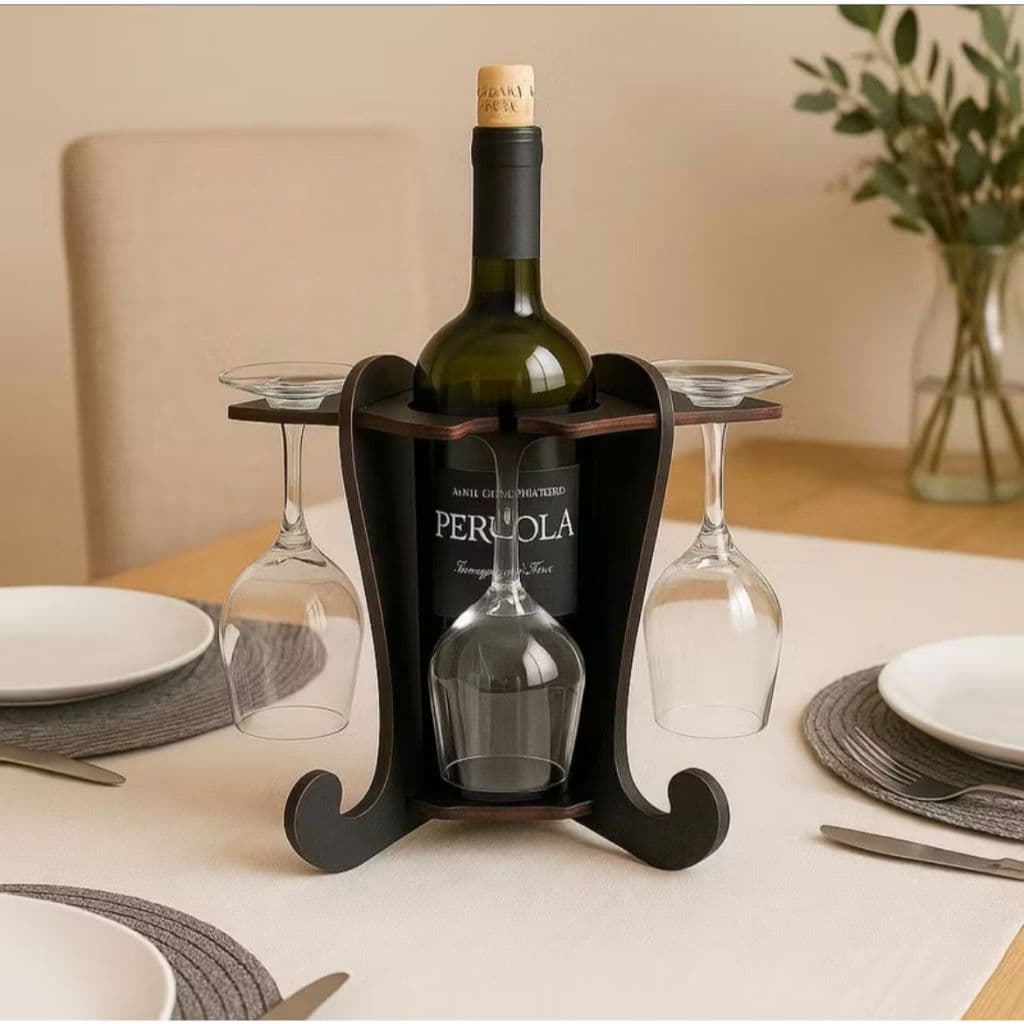 Adega para Vinho e Porta Taças Mdf Suporte Retrô Preto Fosco Ha