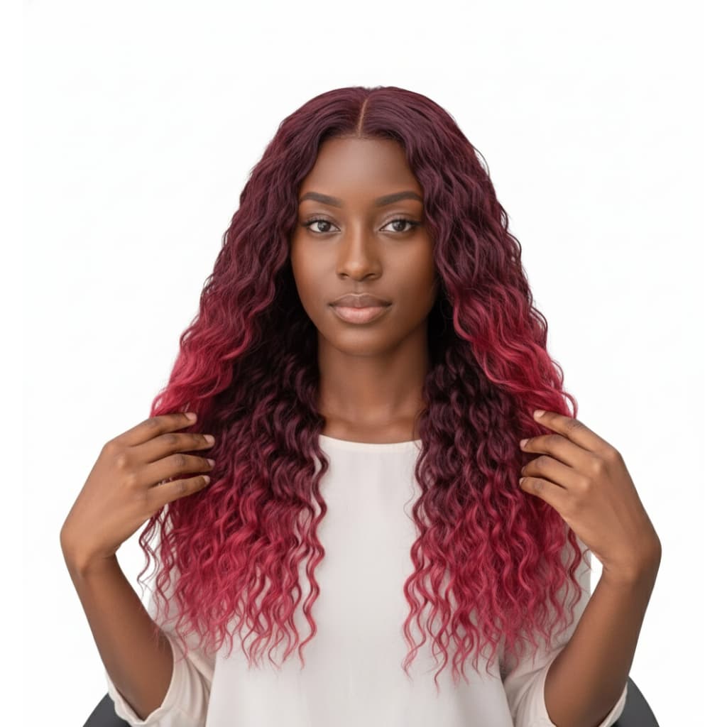Aplique de Cabelo Cacheado 100% Semi Humano em Tela Marsala 60cm Fibra Russa Premium
