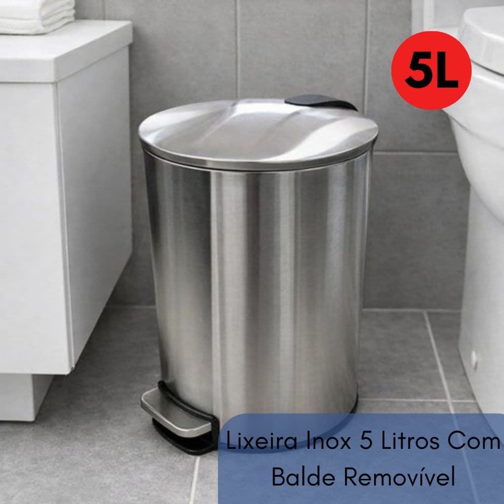 Lixeira Slim Inox 5L Com Pedal E Balde Removível -Moderno Pratico Durável Cozinha Banheiro