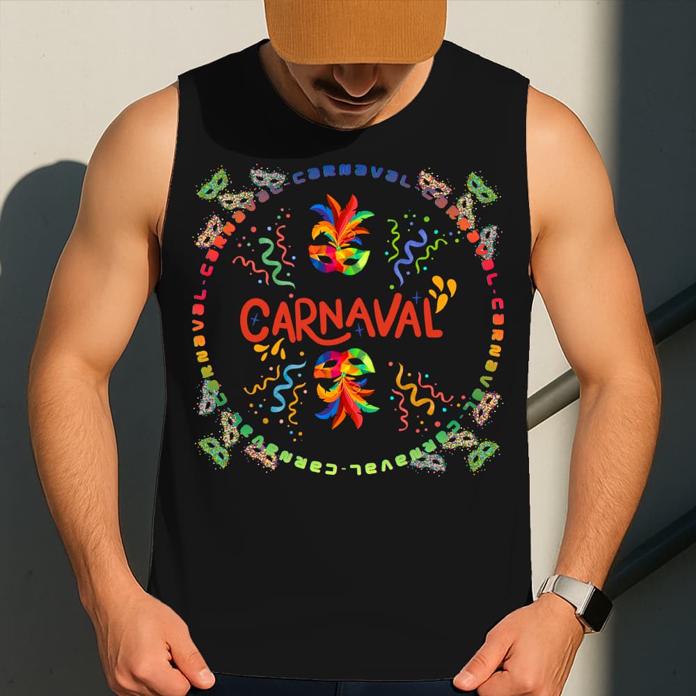 Camiseta Regata Masculina Estampada Carnaval 100% Algodão Estilo Conforto Diário Do Tamanho P ao GG