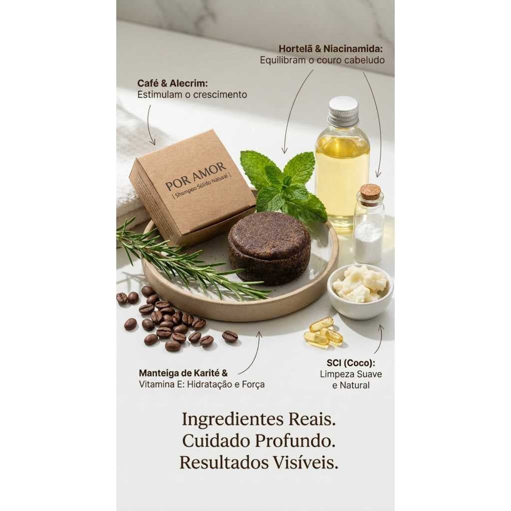 Shampoo Sólido Antiqueda Natural Café Alecrim Crescimento Capilar 50g