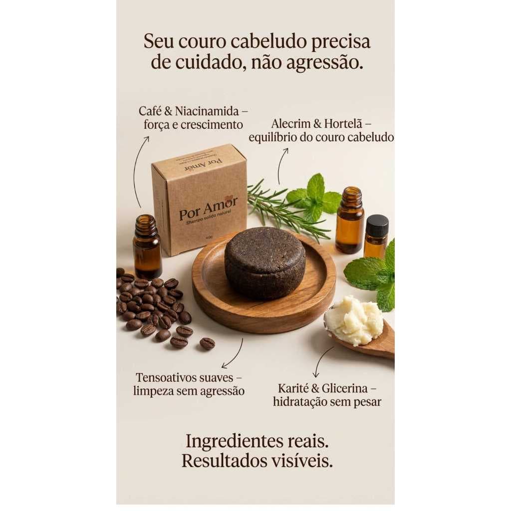 Shampoo Sólido Vegano Café Alecrim Fortalecimento e Crescimento Capilar