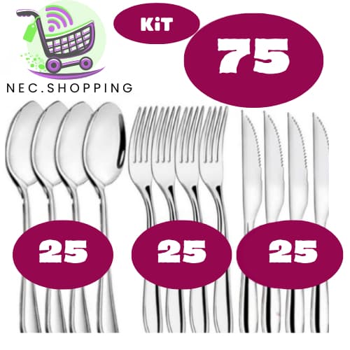 K75 Peças Talheres Inox 25 Garfo 25 Faca 25 Colher  Premium Casa Cozinha Buffet Hotel
