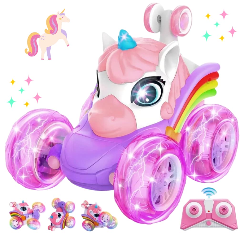 Carro Unicórnio USB Acrobático Brinquedo Com Luzes Gira 360º