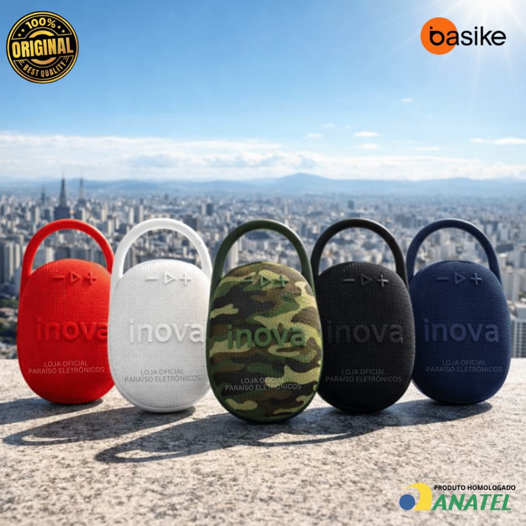 CAIXA DE SOM PORTÁTIL INOVA Bluetooth CLIPE TWS Prova d'água IPX6 MINI 5h de MÚSICA - 5W
