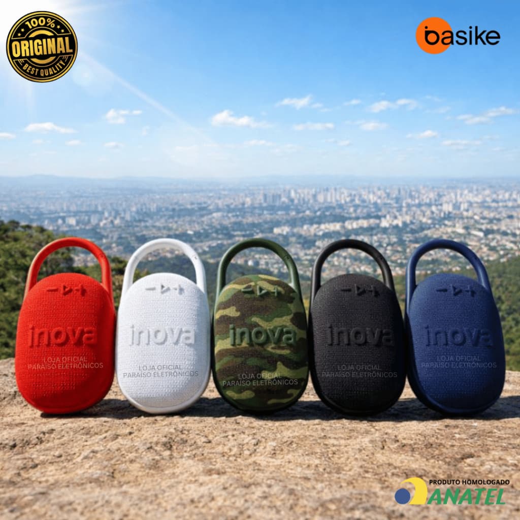 CAIXA DE SOM Bluetooth POTENTE PORTÁTIL CLIPE TWS Prova d'água IPX6 MINI 5h de MÚSICA - INOVA 5W