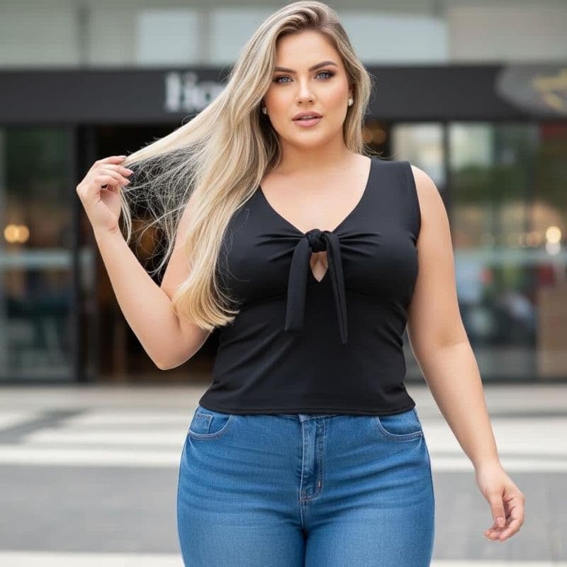 Cropped blusa  feminina decote V Amarração