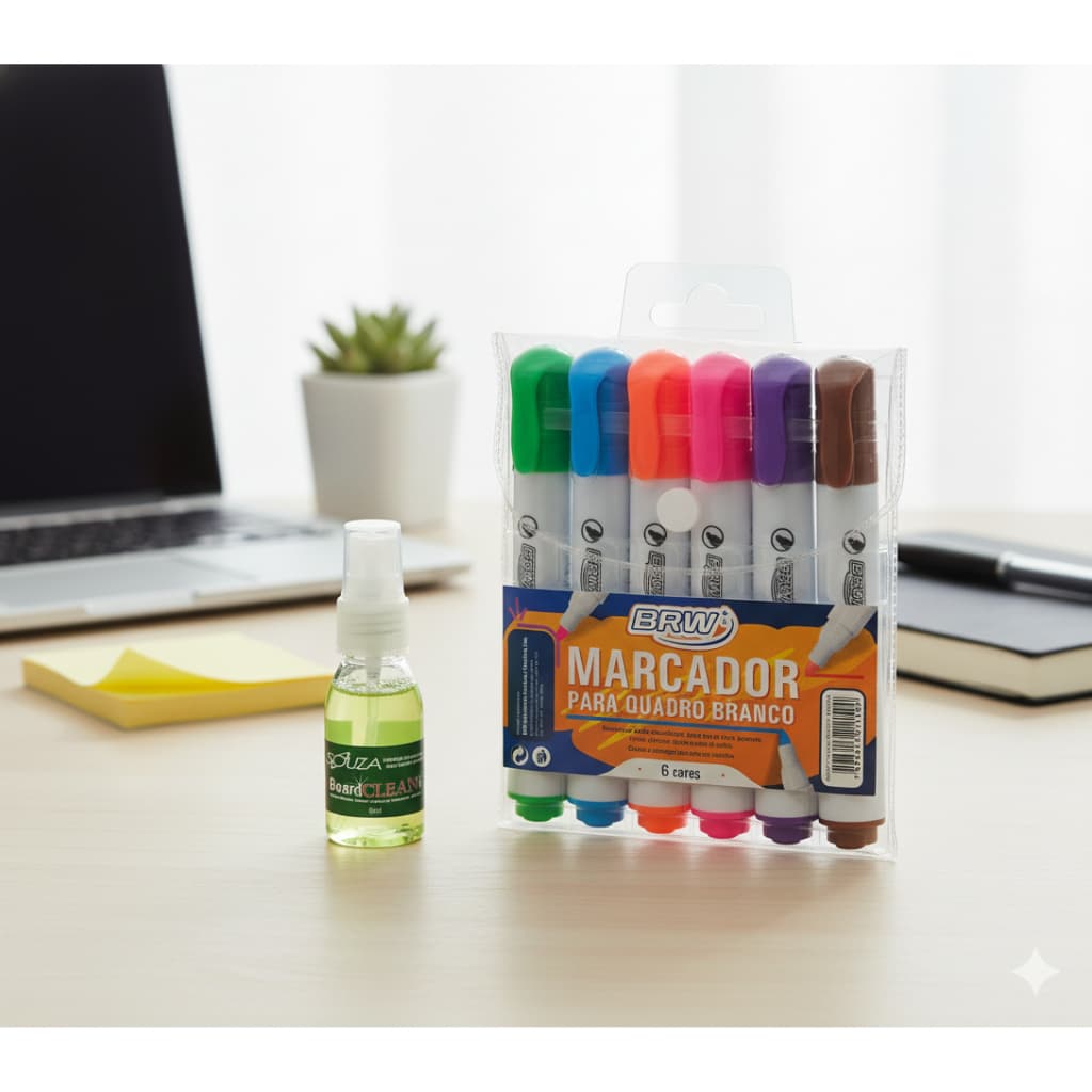 Kit 10 Pincel Caneta Quadro Lousa Branco + Limpador Quadro