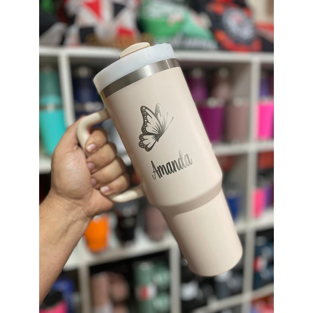 Copo térmico inox 1.2 Litros personalizado a laser com nome/logo com tampa e canudo presente