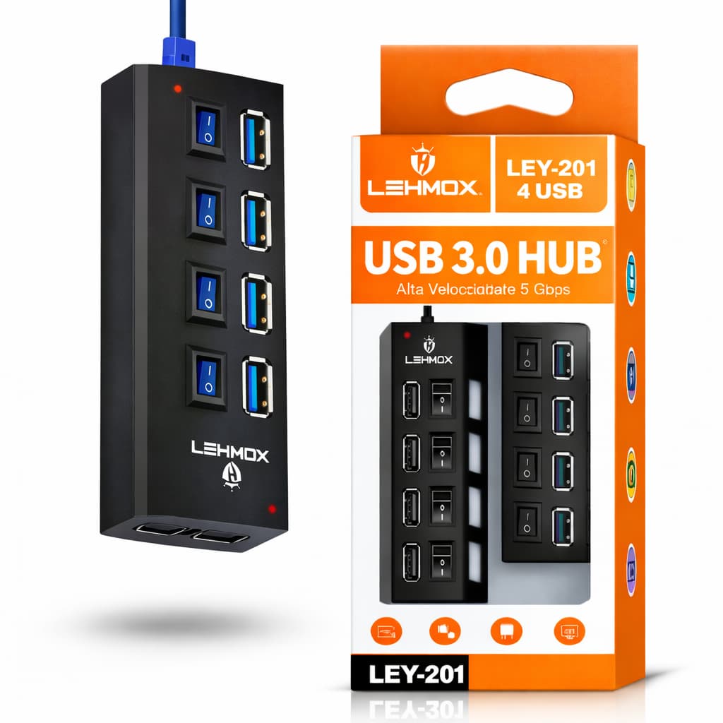 Hub USB 3.0 4 Portas Switch On/Off de Led