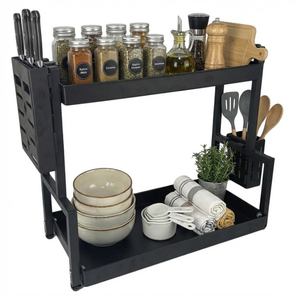 Organizador Multiuso de Metal com 2 Andares Preto