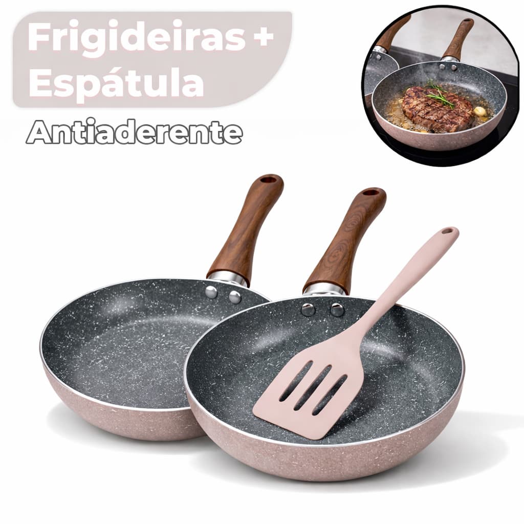 Conjunto Frigideiras Antiaderente Cerâmica Com Espatula Silicone Não Gruda Indução Matera