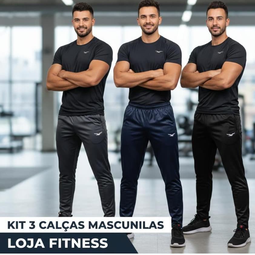 Kit 3 Calças Jogger Forrada Com Bolsos Calça Masculina Para Treino Casual Slim Fit