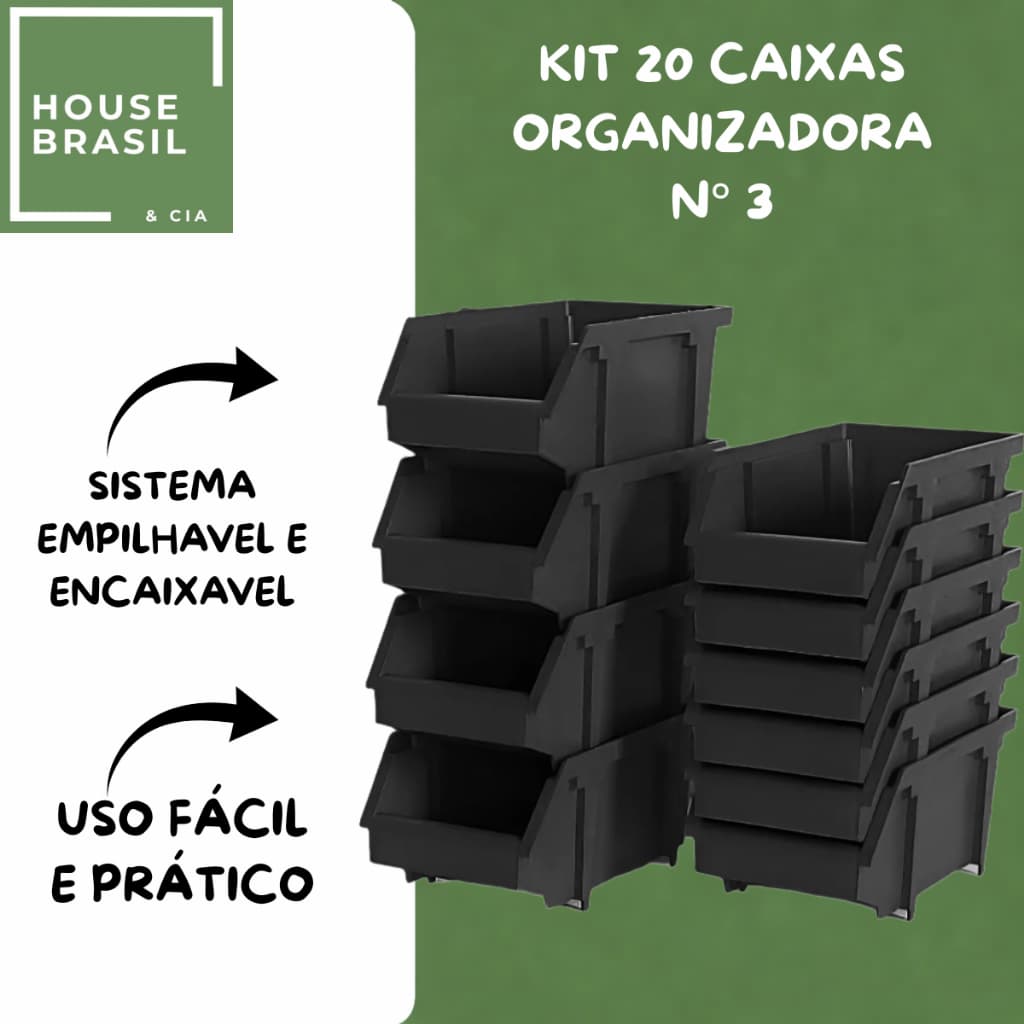 Kit 20 Caixa Bin N3 Gaveteiro Estoque Ferramentas Organizadora Plástica