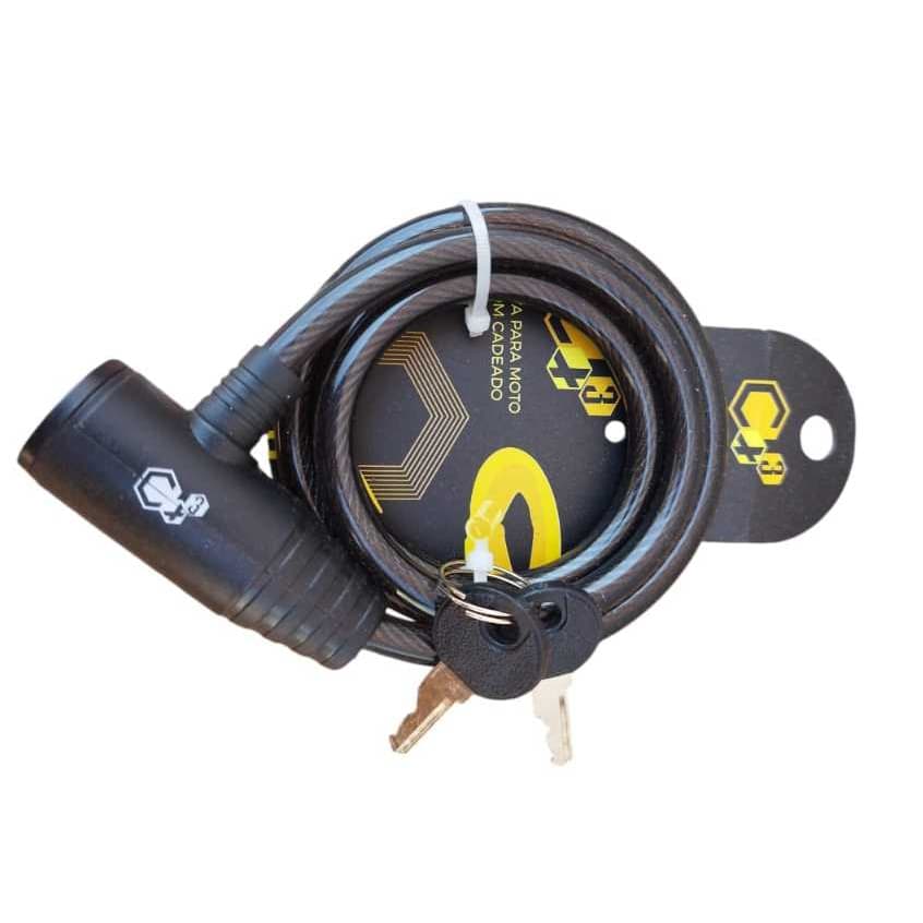 TRAVA CABO 10MM 1,2M CADEADO 2 CHAVES TRANCA RODA ARO ANTI FURTO ROUBO PRETA BIKE MOTO CAPACETE