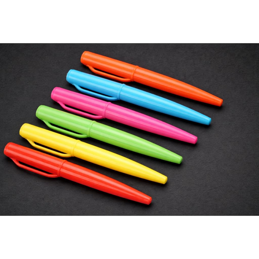 Kit 6 Canetas Brush Sign Pentel SES15C Cores Fluorescentes arte desenho
