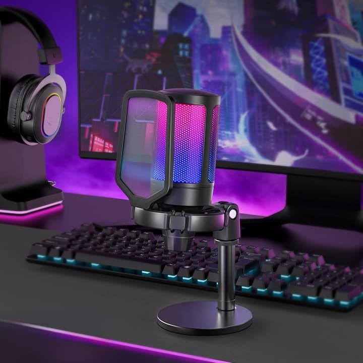 Microfone Gamer Condensador Podcast Alta Sensibilidade Rgb Microfones e Gravadores