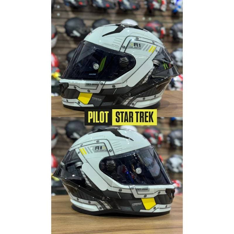 CAPACETE MOTO GP TECH PILOT MODELO STAR TREK BRANCO PRETO MOTOCICLISTA ESPORTIVO MOTOQUEIRO