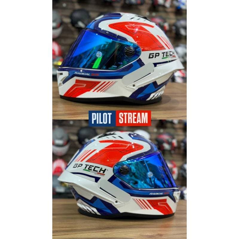 CAPACETE MOTO FECHADO GP TECH PILOT STREAM BRANCO AZUL VERMELHO MOTOCICLISTA ESPORTIVO MOTOQUEIRO