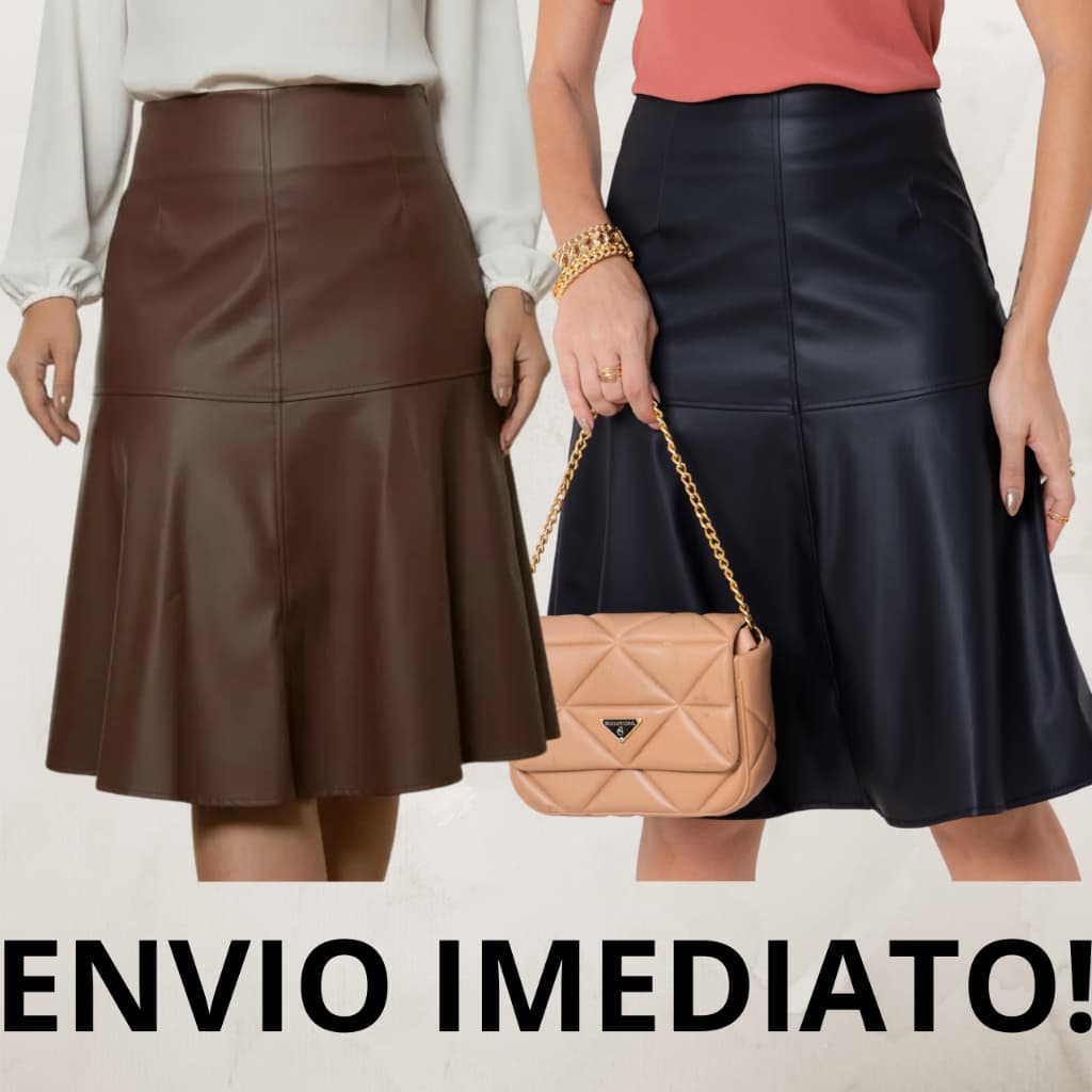 KIT 2 SAIAS Midi Evangelica Feminina Evase Gode Couro Fake Moda Inverno Igreja Elegante M ao GG