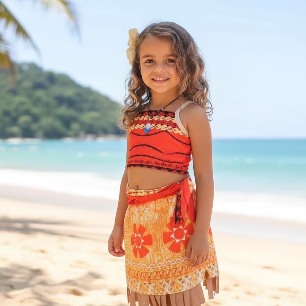 Fantasia Princesa Moana Infantil Com Colar Feminina
