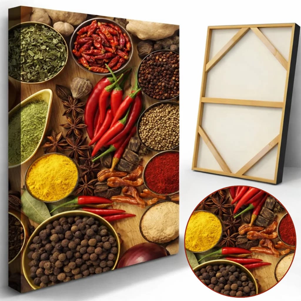 Quadro Cozinha Temperos Grande Comida Decorativo Alimentos Especiarias Culinária Naturais Pimentas