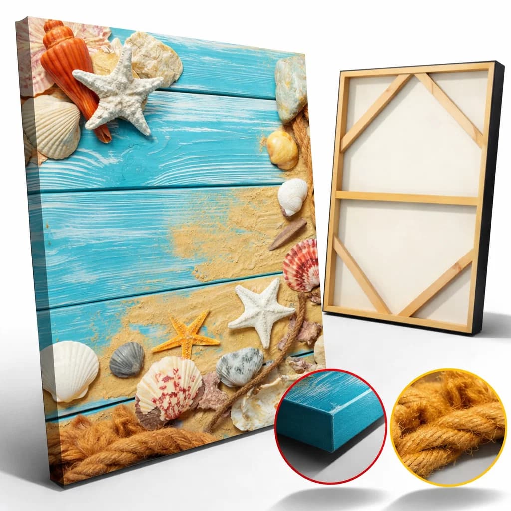 Quadro Praia Estrela Mar Areia Decorativo Marinho Conchas Oceano Verão Azul Costeira Casa Náutica