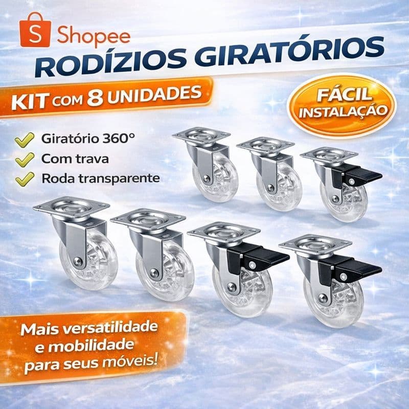 Kit com 8 UND Rodizio Silicone 5 CM Com Freio e Sem Freio rodizio para moveis