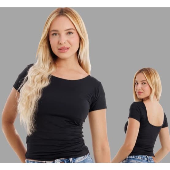 Blusa Costa Nua Baby Tee Look Tecido Poliamida Manga Curta