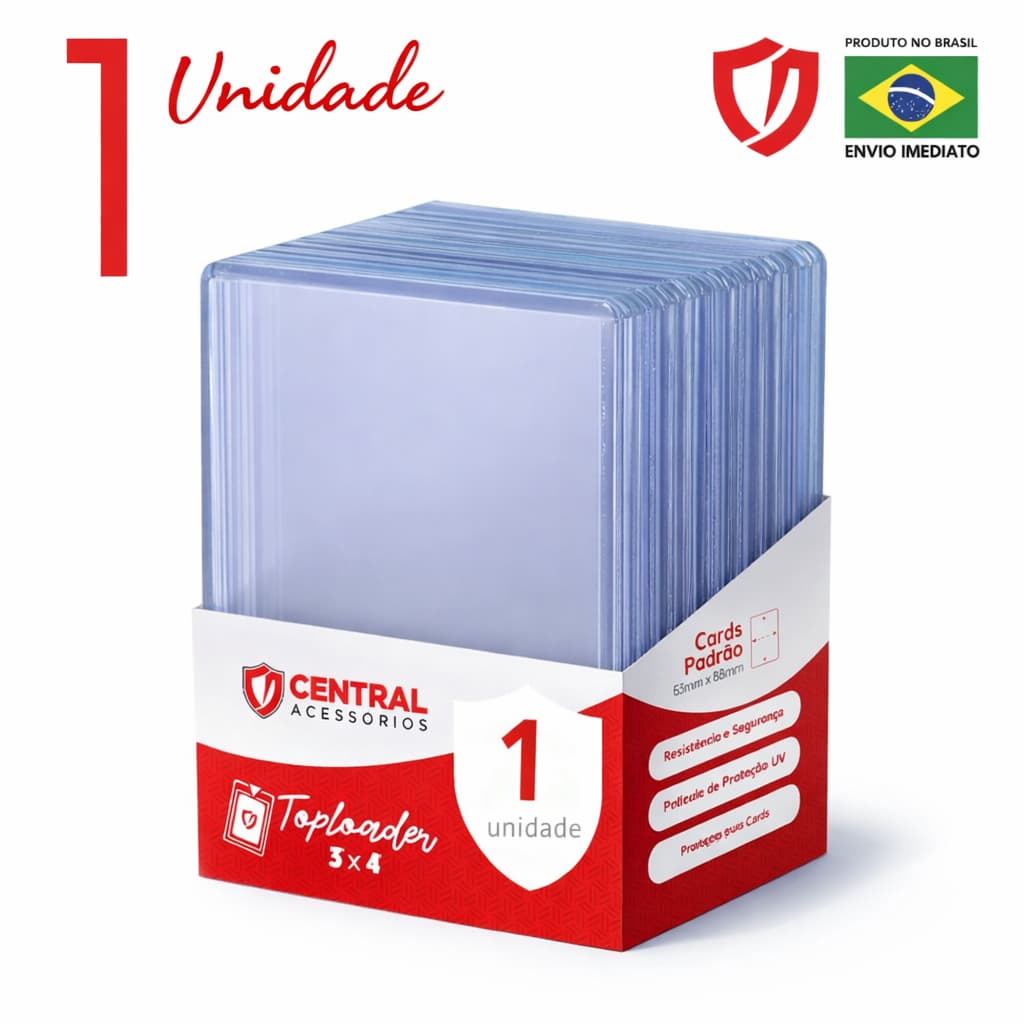 1 Unidade Toploader Rígido Transparente Central 3x4 78 x 102mm K-Pop | Pokémon | Cardgame Yu-Gi-Oh!