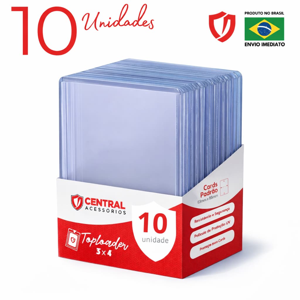 10 Unidades Toploader Rígido Transparente Central 3x4 78 x 102mm K-Pop | Pokémon | Cardgame Yu-Gi-Oh!
