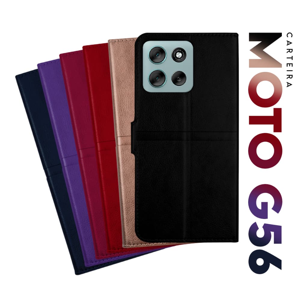Capa Case Capinha Carteira Flip Cover Couro Sintético PRETA Motorola Moto G56 5g Xt2529 6.7 Pol Cell in Power25