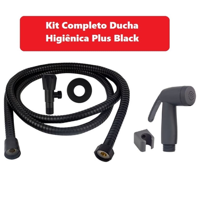 Ducha Higiênica PLUS Preta Metal 1/4 de Volta Kit Completo Engate 1,20metros