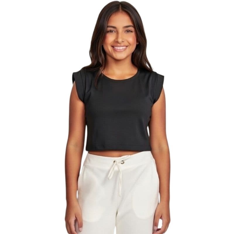Cropped Feminino Regata azul marinho preto  vermelho Cavado Gola Redonda Tribo Livrey