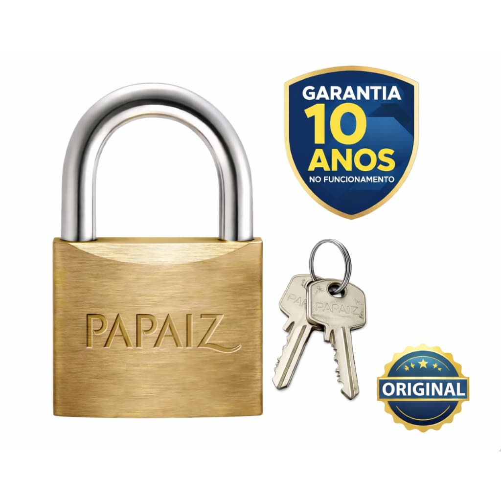 Cadeado Papaiz Original CR 20 25 30 35 40 45 50 60 70 Latão Vários Tamanhos Linha Clássica Com 2 Chaves