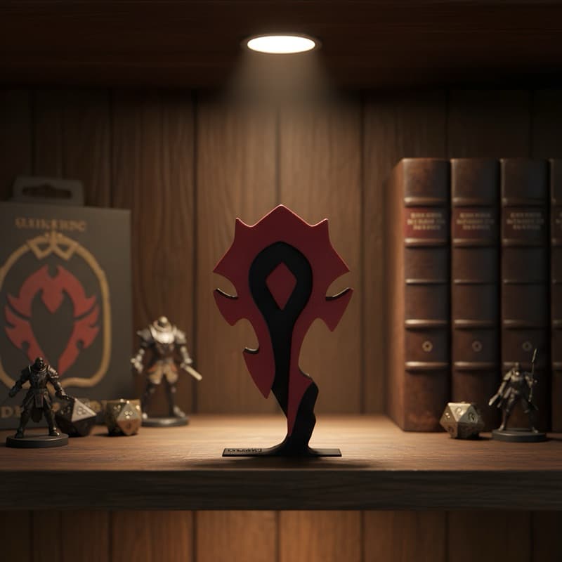 Escultura Decorativa Horda World of Warcraft em Vermelho e Preto com Base de Apoio