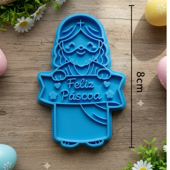 Cortador de Biscoito Páscoa – Jesus com Escrita “Feliz Páscoa” - 8cm