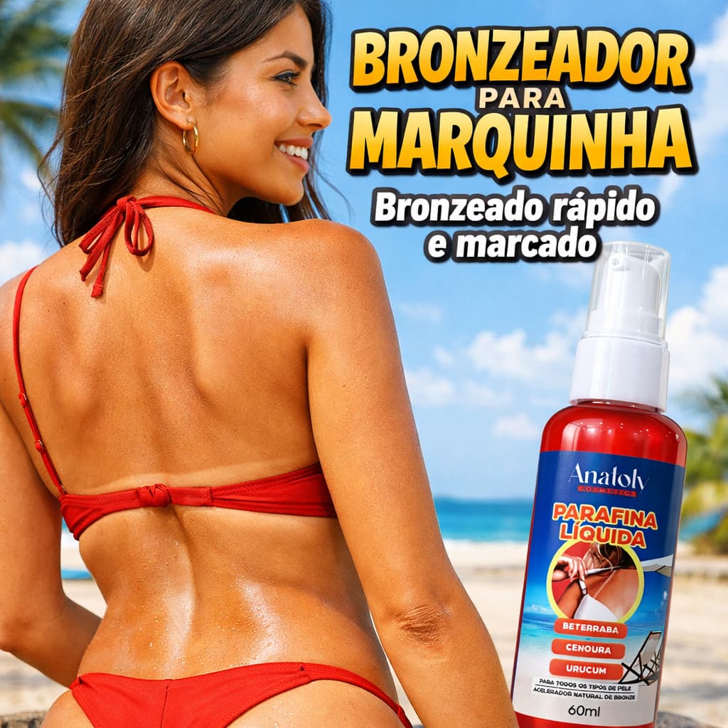 Parafina Bronzeadora Marquinha Corporal Bronzeado Rápido e Marcado, Pele Dourada, Ativador de Bronze