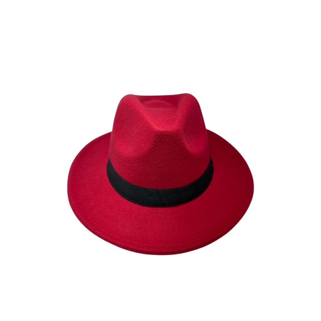Chapéu Fedora Vermelho Clássico Luxo - Aba Larga Vintage com Faixa Preta Fantasia Carmen Sandiego / Zé Pilintra Malandro