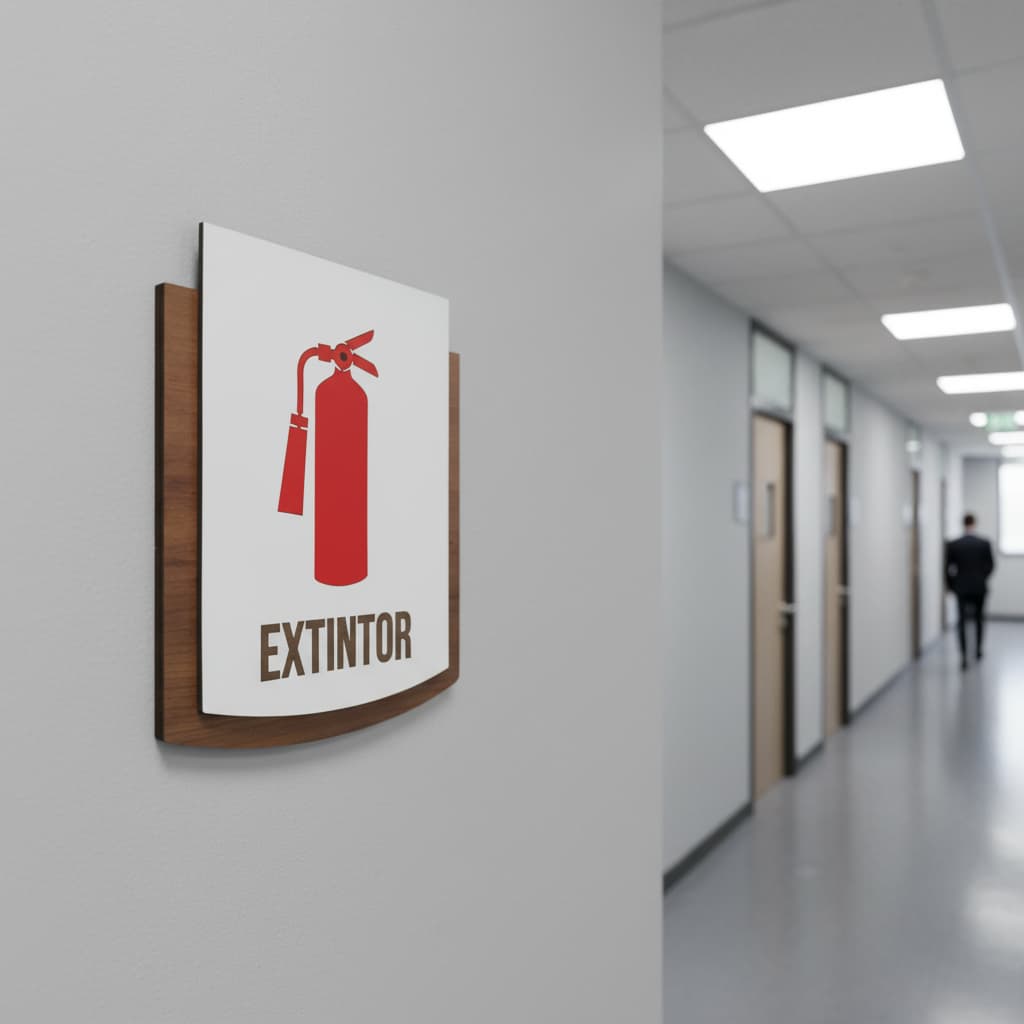 Placa de Sinalização Extintor MDF Alto Relevo 15x13cm Para Porta
