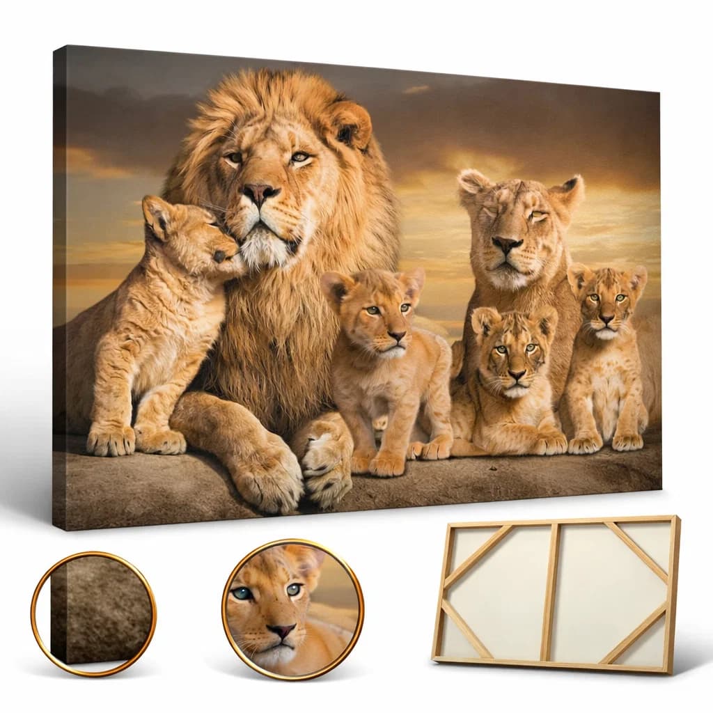 Quadro Leão Leoa Leaozinho Filhotes Grande Casal Leão Família Casal Grande Filhotes Leaozinho Leoa