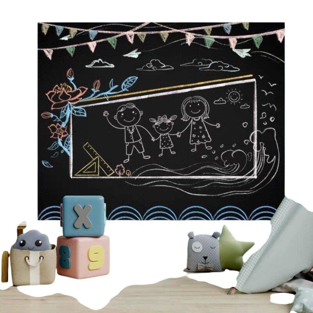 Papel de Parede Adesivo quadro negro PVC Com 5 Giz Coloridos - 2 Metros